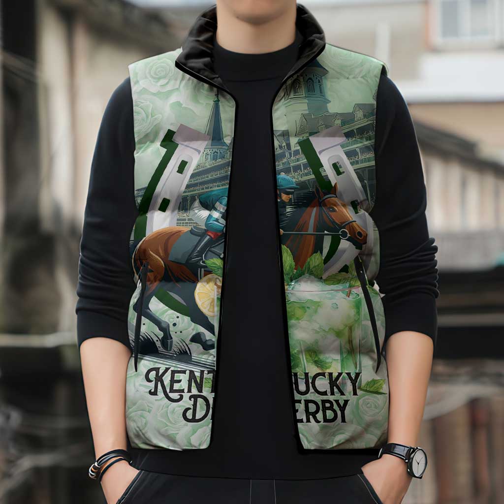 Kentucky Horse Racing Sleeveless Puffer Jacket Mint Julep Run For The Roses Art