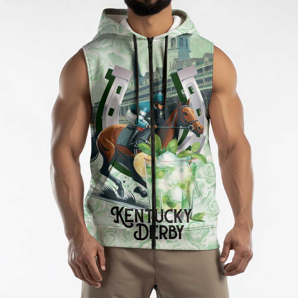 Kentucky Horse Racing Sleeveless Zip Hoodie Mint Julep Run For The Roses Art