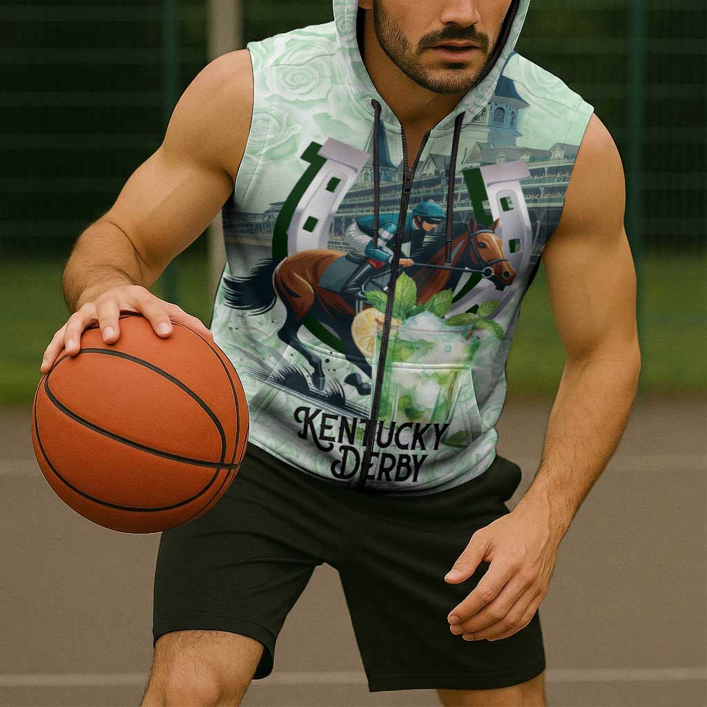 Kentucky Horse Racing Sleeveless Zip Hoodie Mint Julep Run For The Roses Art