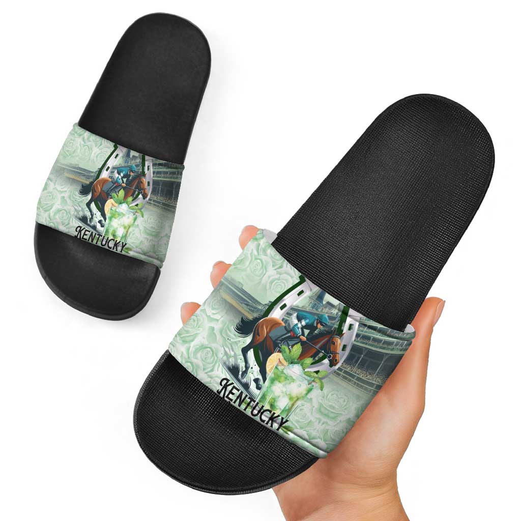 Kentucky Horse Racing Slide Sandals Mint Julep Run For The Roses Art
