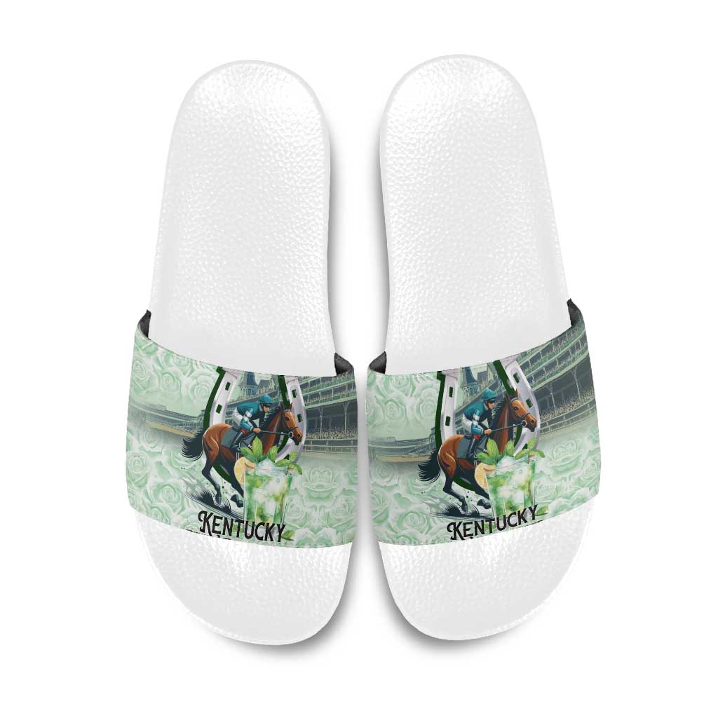 Kentucky Horse Racing Slide Sandals Mint Julep Run For The Roses Art