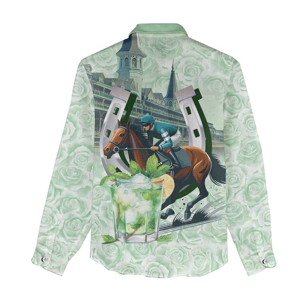 Kentucky Horse Racing Women Casual Shirt Mint Julep Run For The Roses Art