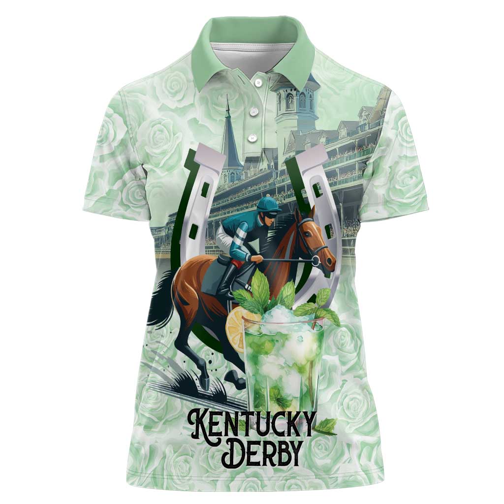 Kentucky Horse Racing Women Polo Shirt Mint Julep Run For The Roses Art