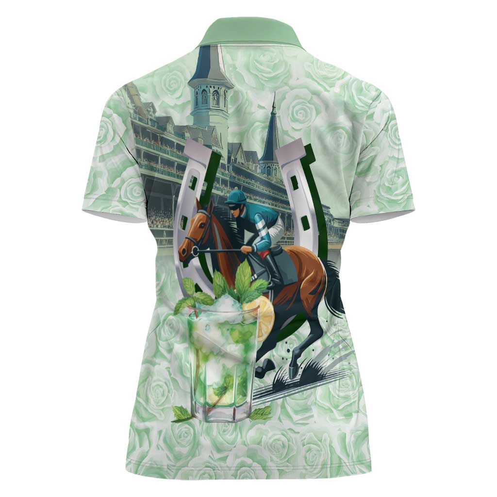 Kentucky Horse Racing Women Polo Shirt Mint Julep Run For The Roses Art