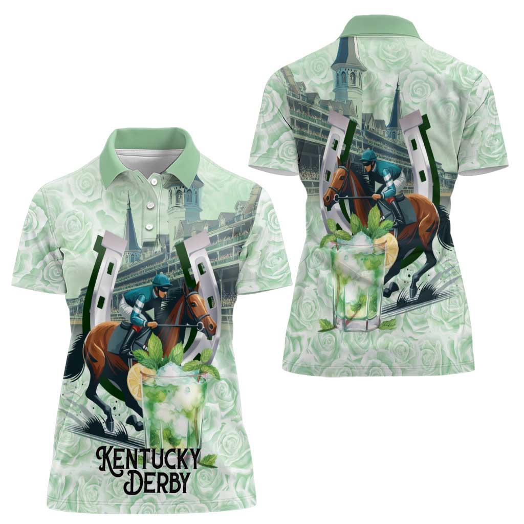 Kentucky Horse Racing Women Polo Shirt Mint Julep Run For The Roses Art