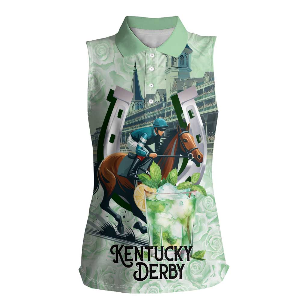 Kentucky Horse Racing Women Sleeveless Polo Shirt Mint Julep Run For The Roses Art