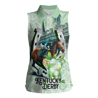 Kentucky Horse Racing Women Sleeveless Polo Shirt Mint Julep Run For The Roses Art