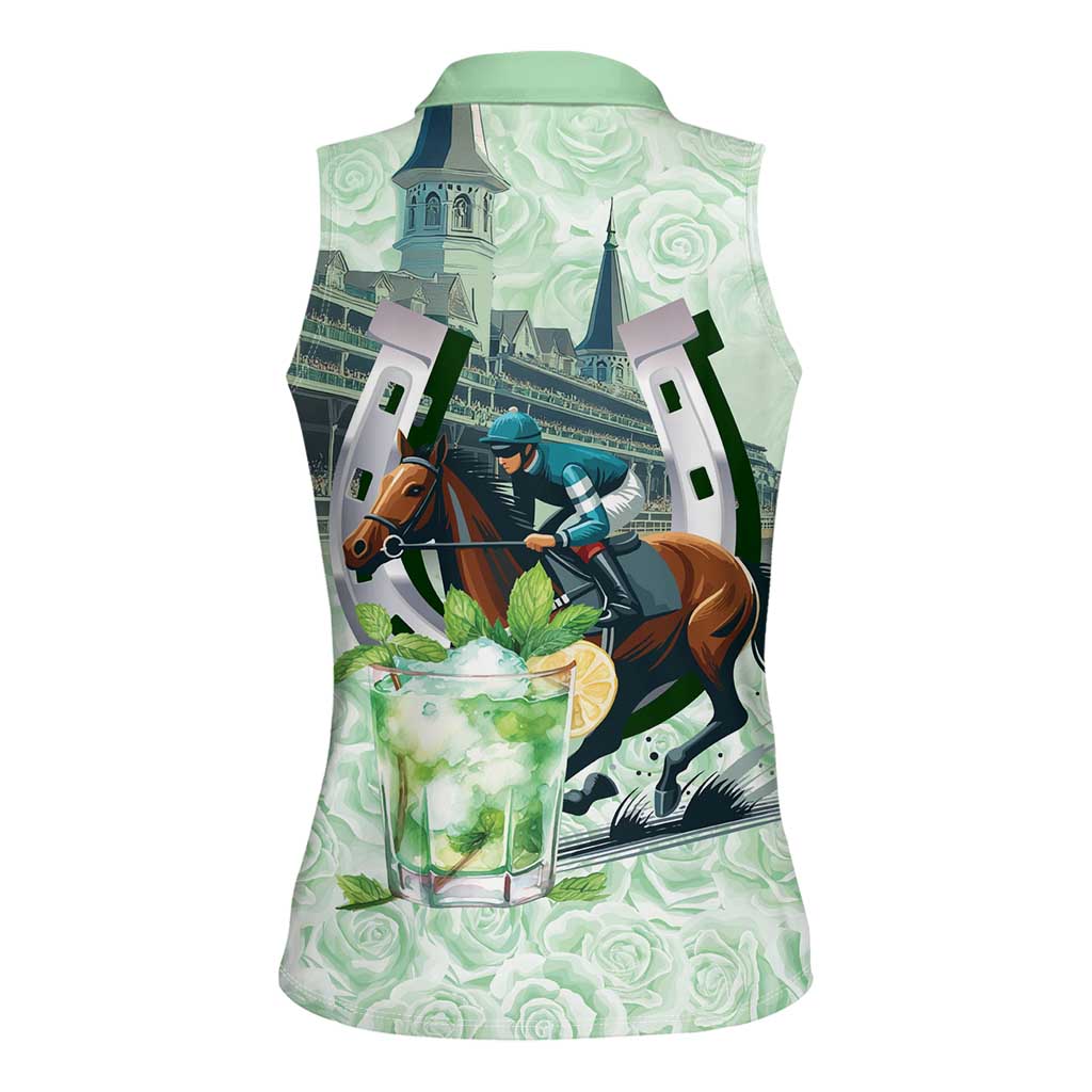 Kentucky Horse Racing Women Sleeveless Polo Shirt Mint Julep Run For The Roses Art