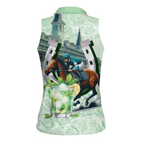 Kentucky Horse Racing Women Sleeveless Polo Shirt Mint Julep Run For The Roses Art