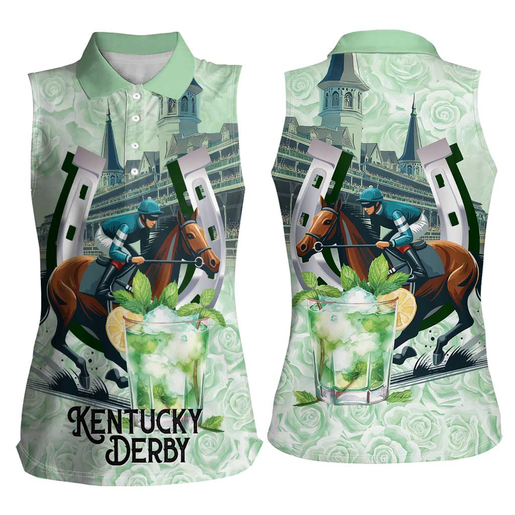 Kentucky Horse Racing Women Sleeveless Polo Shirt Mint Julep Run For The Roses Art