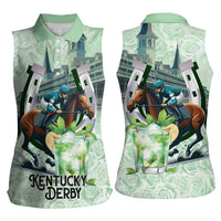 Kentucky Horse Racing Women Sleeveless Polo Shirt Mint Julep Run For The Roses Art
