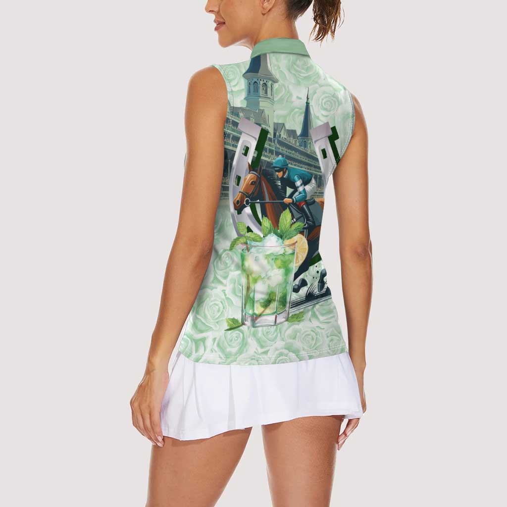 Kentucky Horse Racing Women Sleeveless Polo Shirt Mint Julep Run For The Roses Art