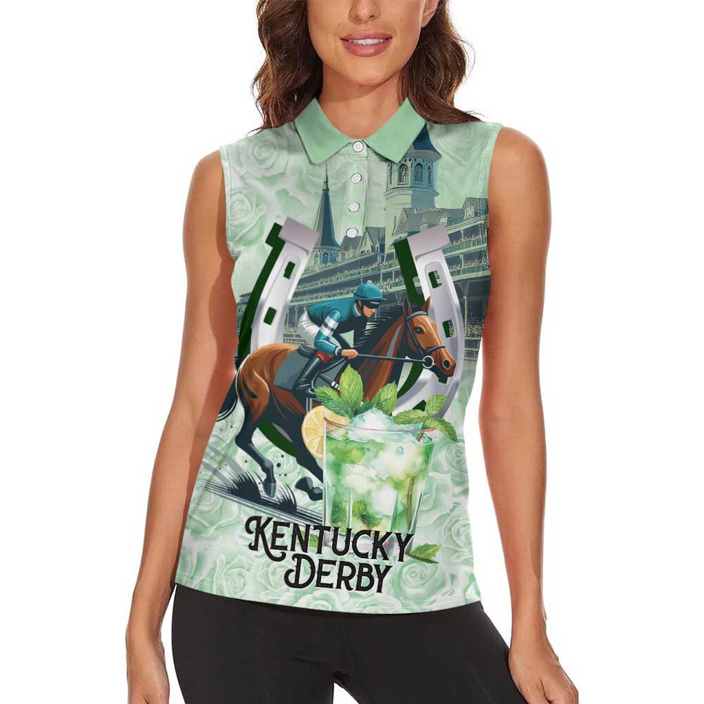 Kentucky Horse Racing Women Sleeveless Polo Shirt Mint Julep Run For The Roses Art