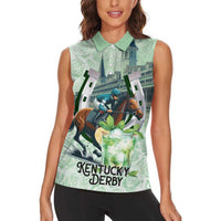 Kentucky Horse Racing Women Sleeveless Polo Shirt Mint Julep Run For The Roses Art