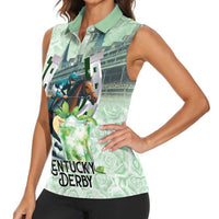 Kentucky Horse Racing Women Sleeveless Polo Shirt Mint Julep Run For The Roses Art