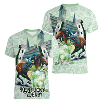 Kentucky Horse Racing Women V-Neck T-Shirt Mint Julep Run For The Roses Art