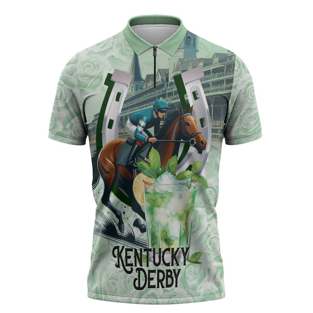 Kentucky Horse Racing Zipper Polo Shirt Mint Julep Run For The Roses Art