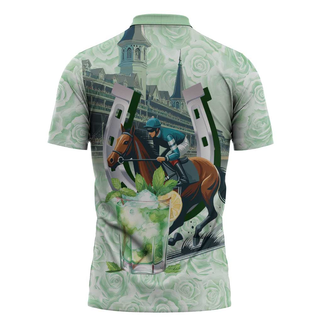 Kentucky Horse Racing Zipper Polo Shirt Mint Julep Run For The Roses Art