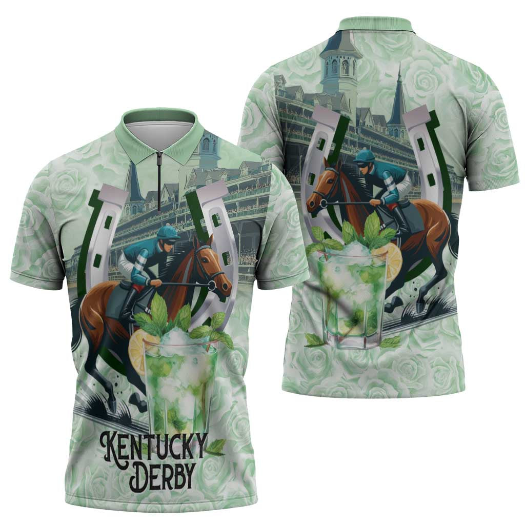 Kentucky Horse Racing Zipper Polo Shirt Mint Julep Run For The Roses Art