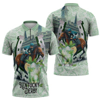 Kentucky Horse Racing Zipper Polo Shirt Mint Julep Run For The Roses Art
