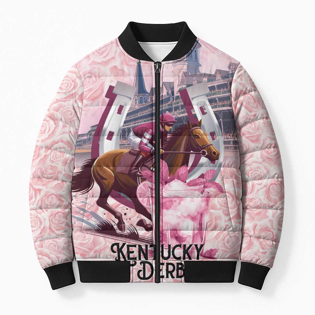 Kentucky Horse Racing Bomber Puffer Jacket Rose Run For The Roses Derby Art