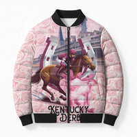Kentucky Horse Racing Bomber Puffer Jacket Rose Run For The Roses Derby Art
