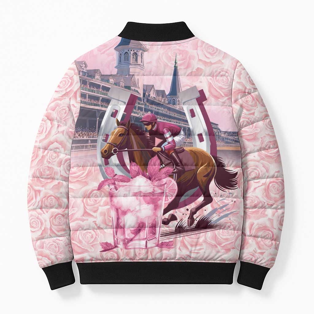 Kentucky Horse Racing Bomber Puffer Jacket Rose Run For The Roses Derby Art