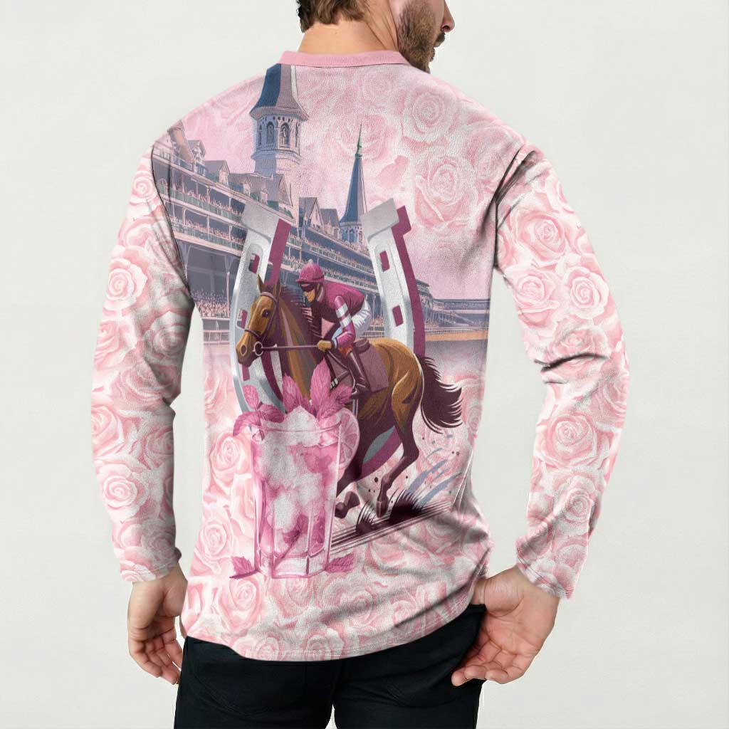 Kentucky Horse Racing Button Sweatshirt Rose Run For The Roses Derby Art