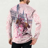 Kentucky Horse Racing Button Sweatshirt Rose Run For The Roses Derby Art