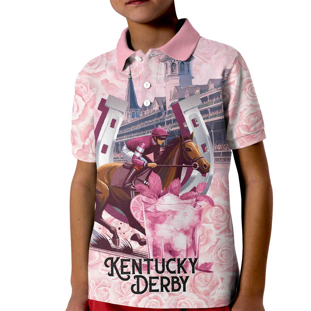 Kentucky Horse Racing Kid Polo Shirt Rose Run For The Roses Derby Art