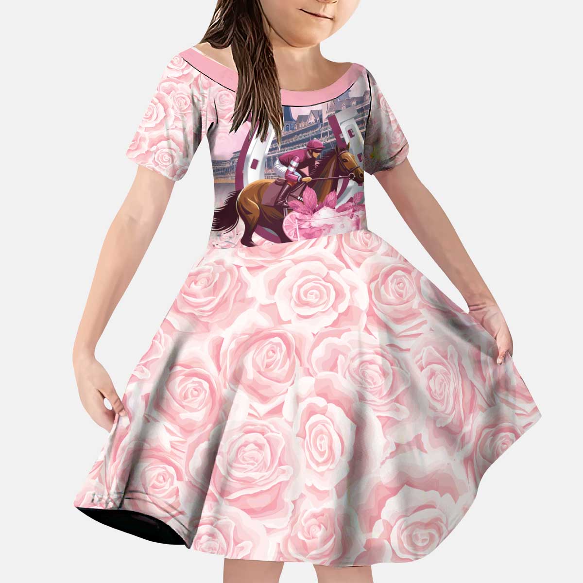 Kentucky Horse Racing Kid Short Sleeve Dress Rose Run For The Roses Derby Art