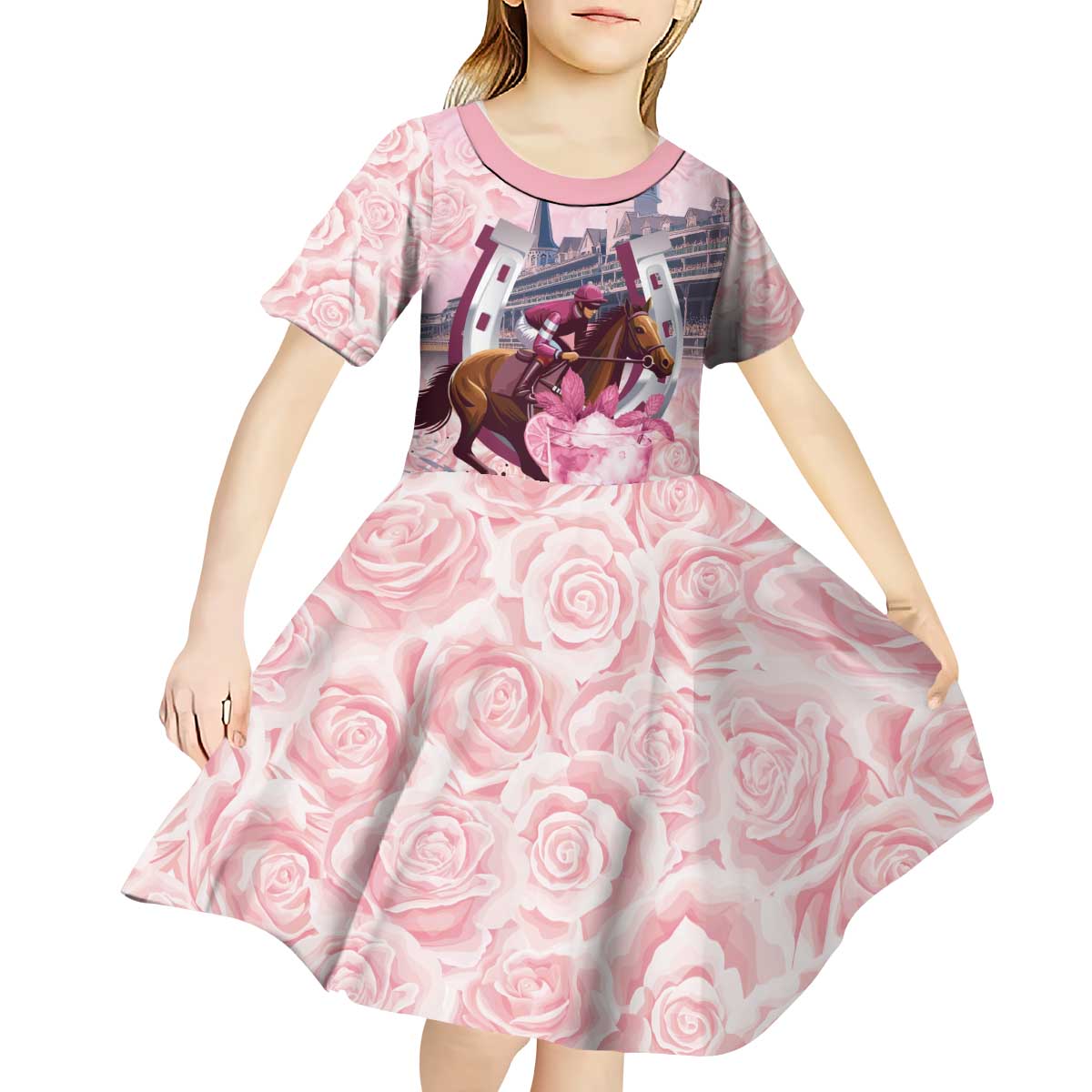 Kentucky Horse Racing Kid Short Sleeve Dress Rose Run For The Roses Derby Art