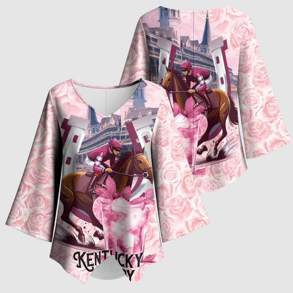 Kentucky Horse Racing Kimono Sleeve Blouse Rose Run For The Roses Derby Art