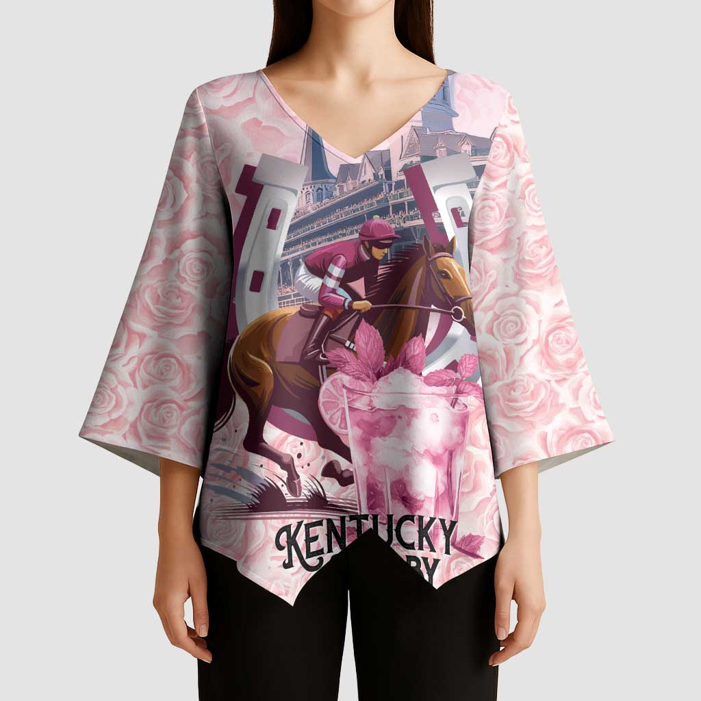 Kentucky Horse Racing Kimono Sleeve Blouse Rose Run For The Roses Derby Art