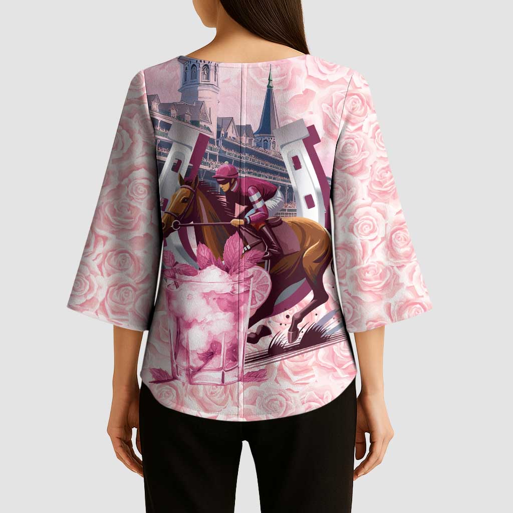 Kentucky Horse Racing Kimono Sleeve Blouse Rose Run For The Roses Derby Art