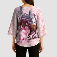 Kentucky Horse Racing Kimono Sleeve Blouse Rose Run For The Roses Derby Art