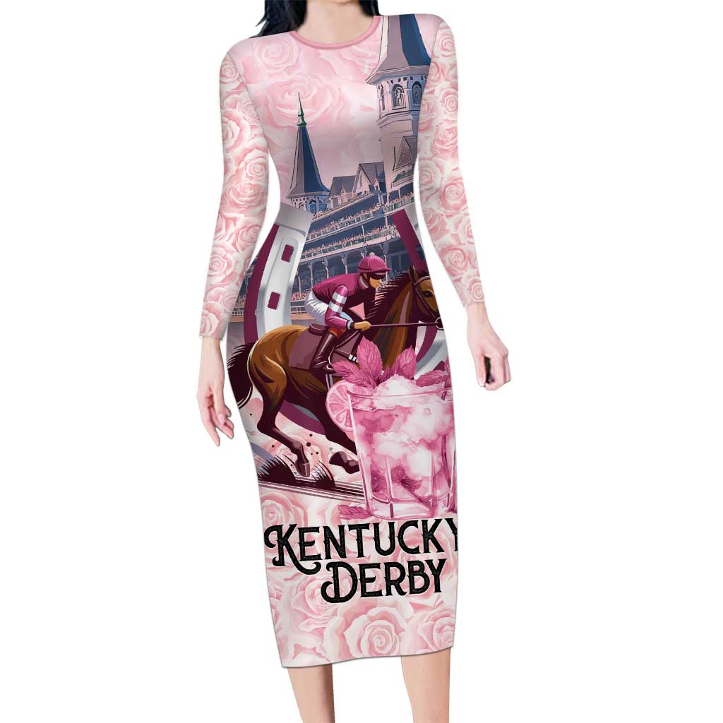 Kentucky Horse Racing Long Sleeve Bodycon Dress Rose Run For The Roses Derby Art