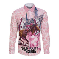 Kentucky Horse Racing Long Sleeve Button Shirt Rose Run For The Roses Derby Art