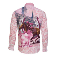 Kentucky Horse Racing Long Sleeve Button Shirt Rose Run For The Roses Derby Art