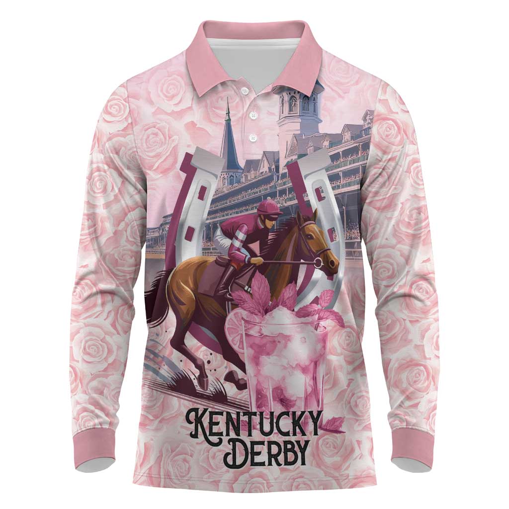 Kentucky Horse Racing Long Sleeve Polo Shirt Rose Run For The Roses Derby Art