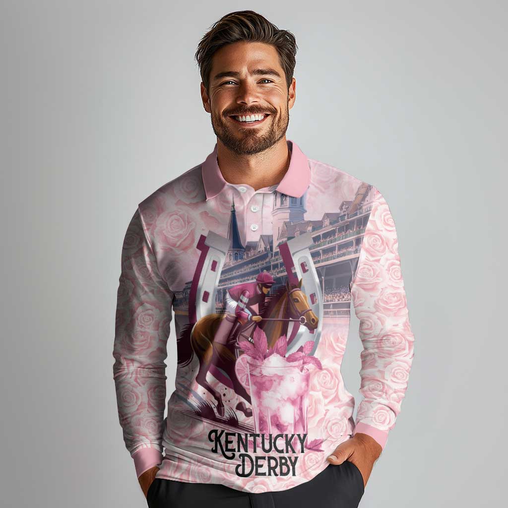 Kentucky Horse Racing Long Sleeve Polo Shirt Rose Run For The Roses Derby Art