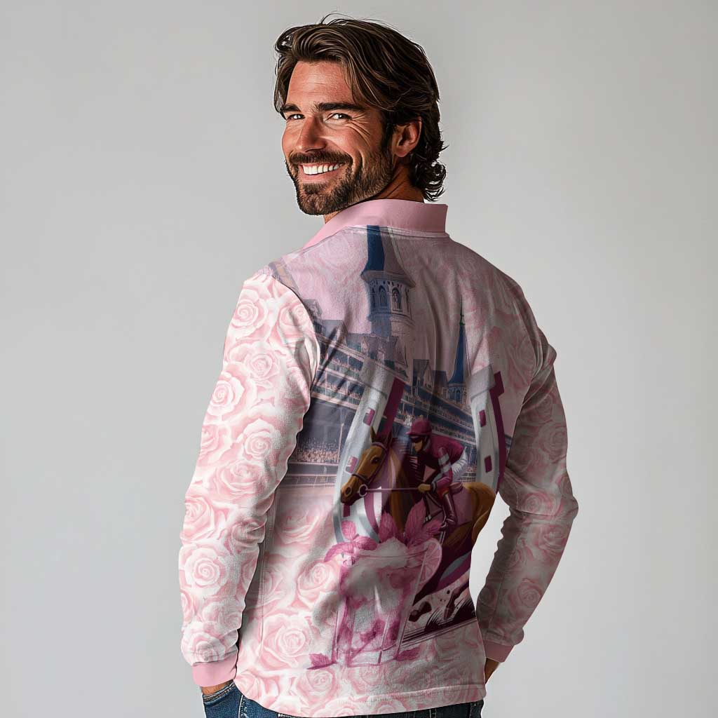 Kentucky Horse Racing Long Sleeve Polo Shirt Rose Run For The Roses Derby Art