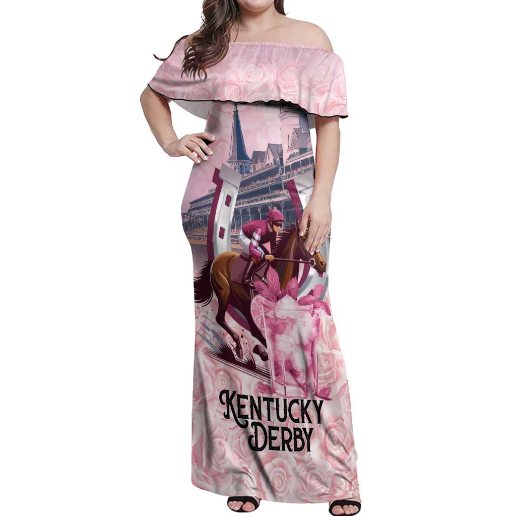 Kentucky Horse Racing Off Shoulder Maxi Dress Rose Run For The Roses Derby Art
