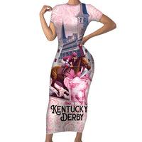 Kentucky Horse Racing Short Sleeve Bodycon Dress Rose Run For The Roses Derby Art
