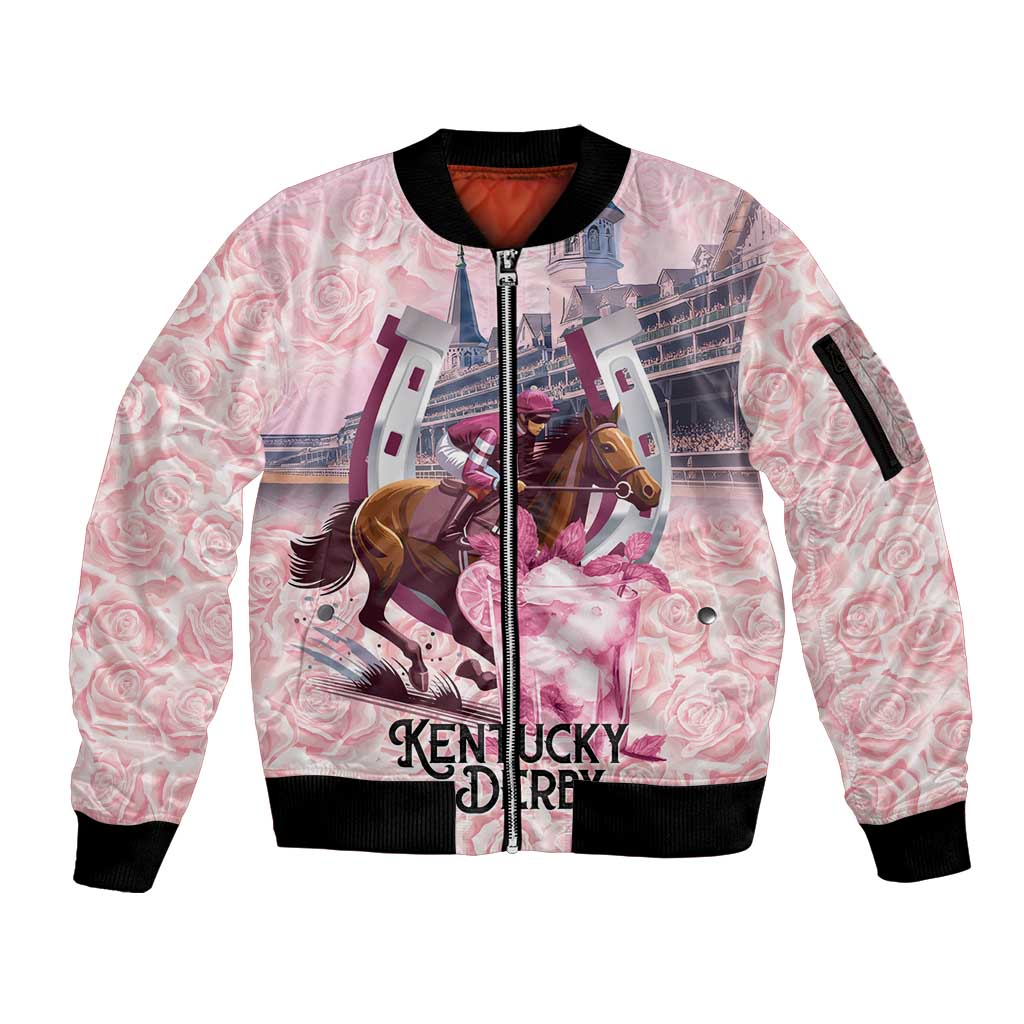 Kentucky Horse Racing Sleeve Zip Bomber Jacket Rose Run For The Roses Derby Art