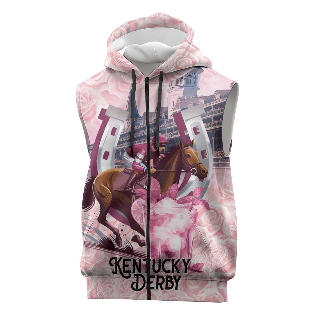 Kentucky Horse Racing Sleeveless Zip Hoodie Rose Run For The Roses Derby Art