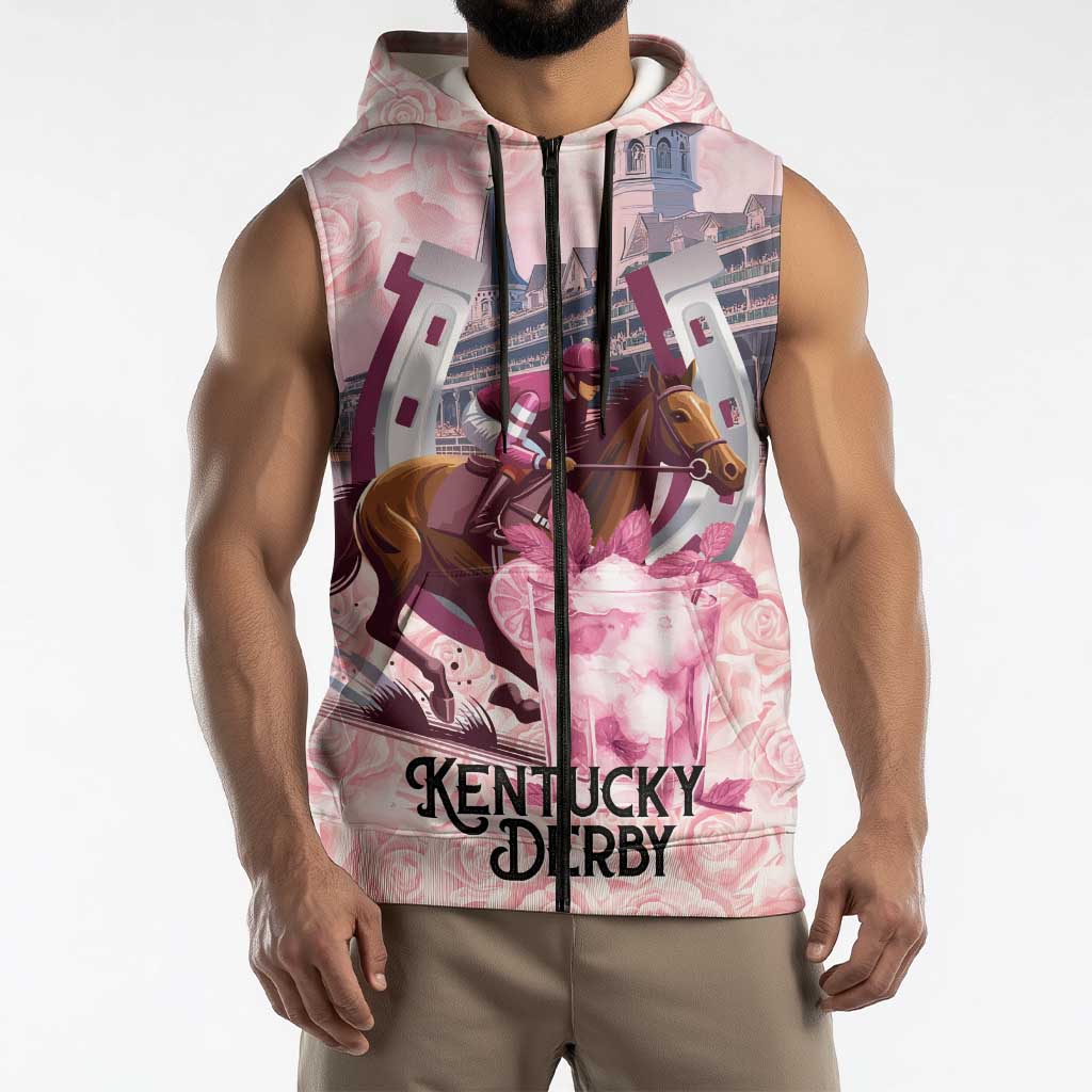 Kentucky Horse Racing Sleeveless Zip Hoodie Rose Run For The Roses Derby Art