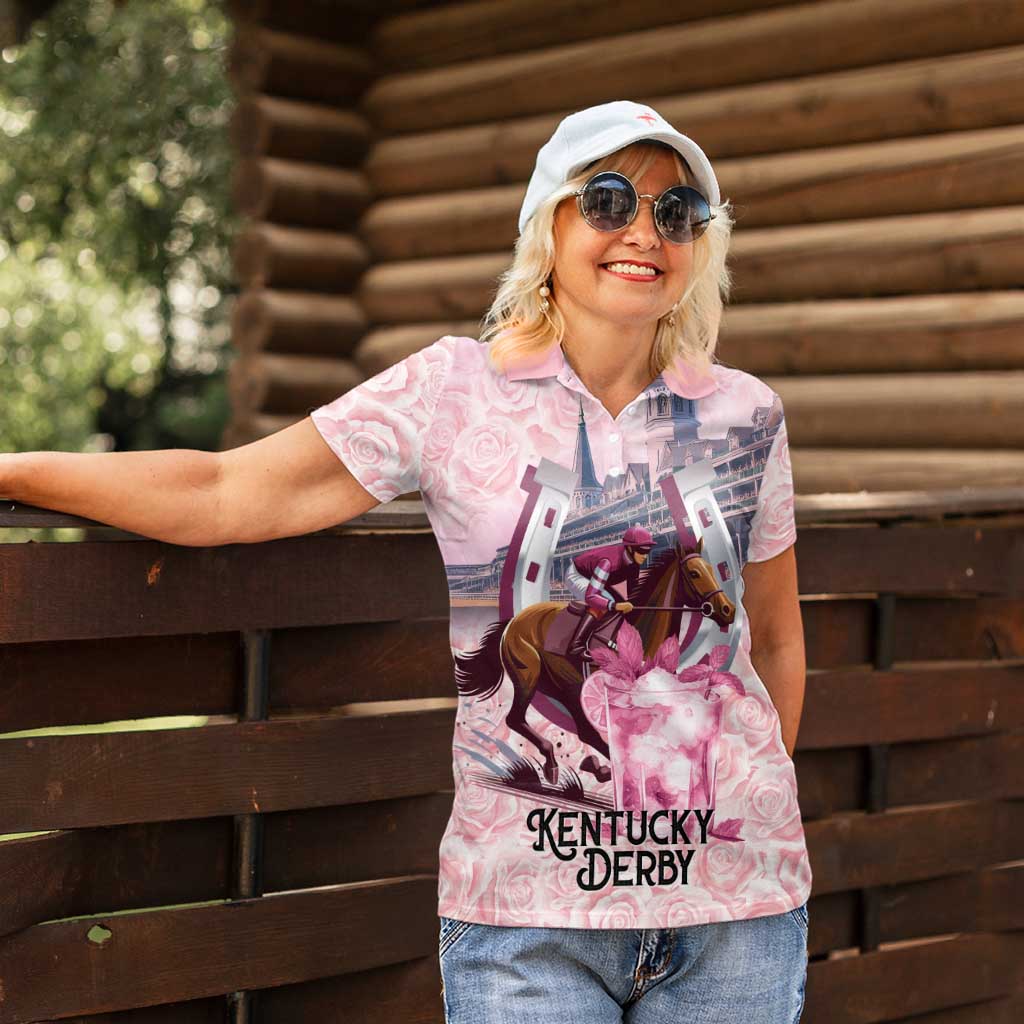 Kentucky Horse Racing Women Polo Shirt Rose Run For The Roses Derby Art
