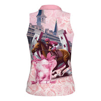 Kentucky Horse Racing Women Sleeveless Polo Shirt Rose Run For The Roses Derby Art