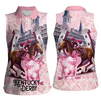 Kentucky Horse Racing Women Sleeveless Polo Shirt Rose Run For The Roses Derby Art